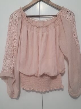 XOXO Soft Blush Pink And Gold  Off-Shoulder Peasant Top